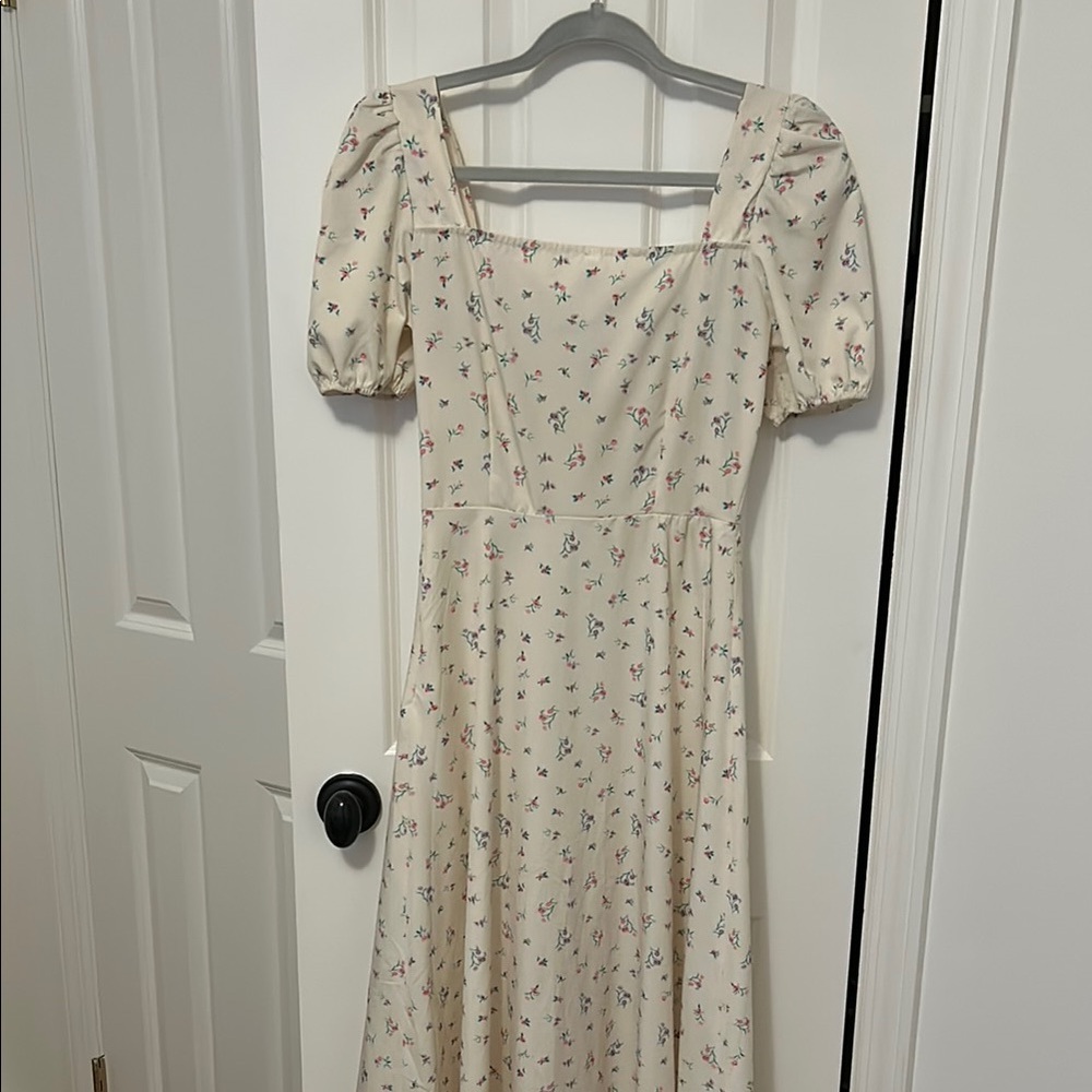 Moonsea Floral Cream Midi Dress sz S - Picture 5 of 8